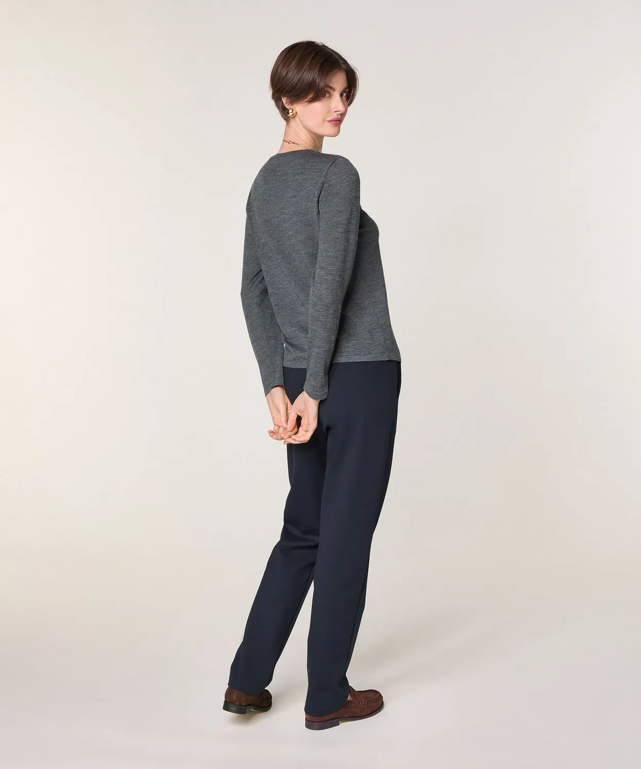 Rodier maglione girocollo merino grigio piombo maglia fine