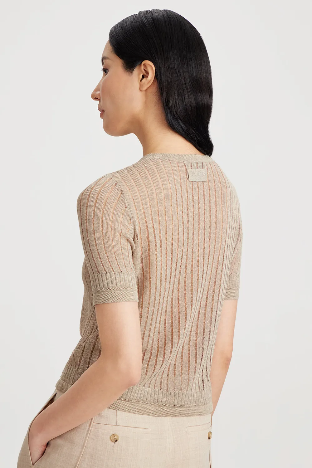 PORTS 1961 Sheer Stripe Top maglia taupe a righe