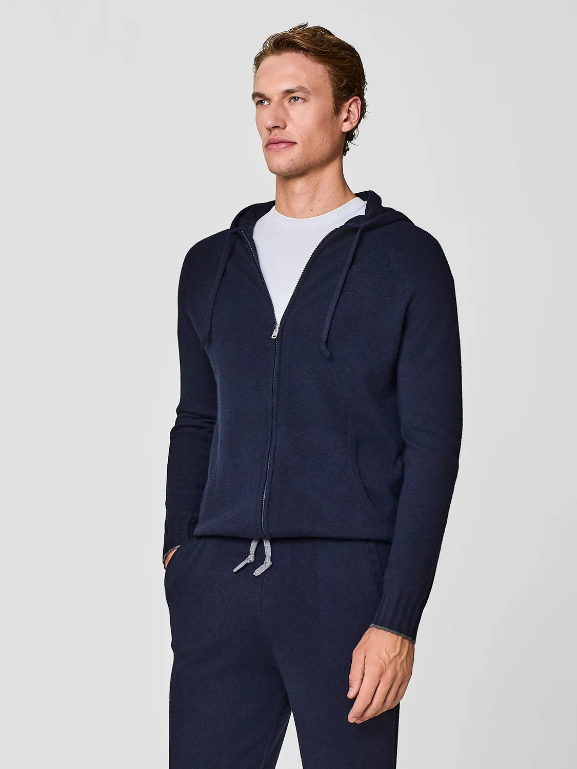 Paul Taylor felpa cappuccio zip cashmere blu uomo