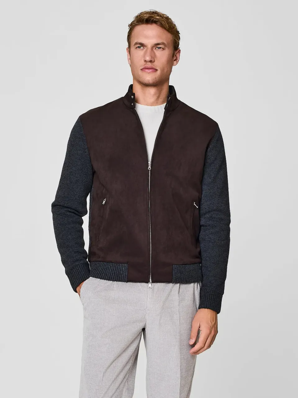 Paul Taylor Bomber Eco-Suede Lana Giubbotto Grigio Scuro