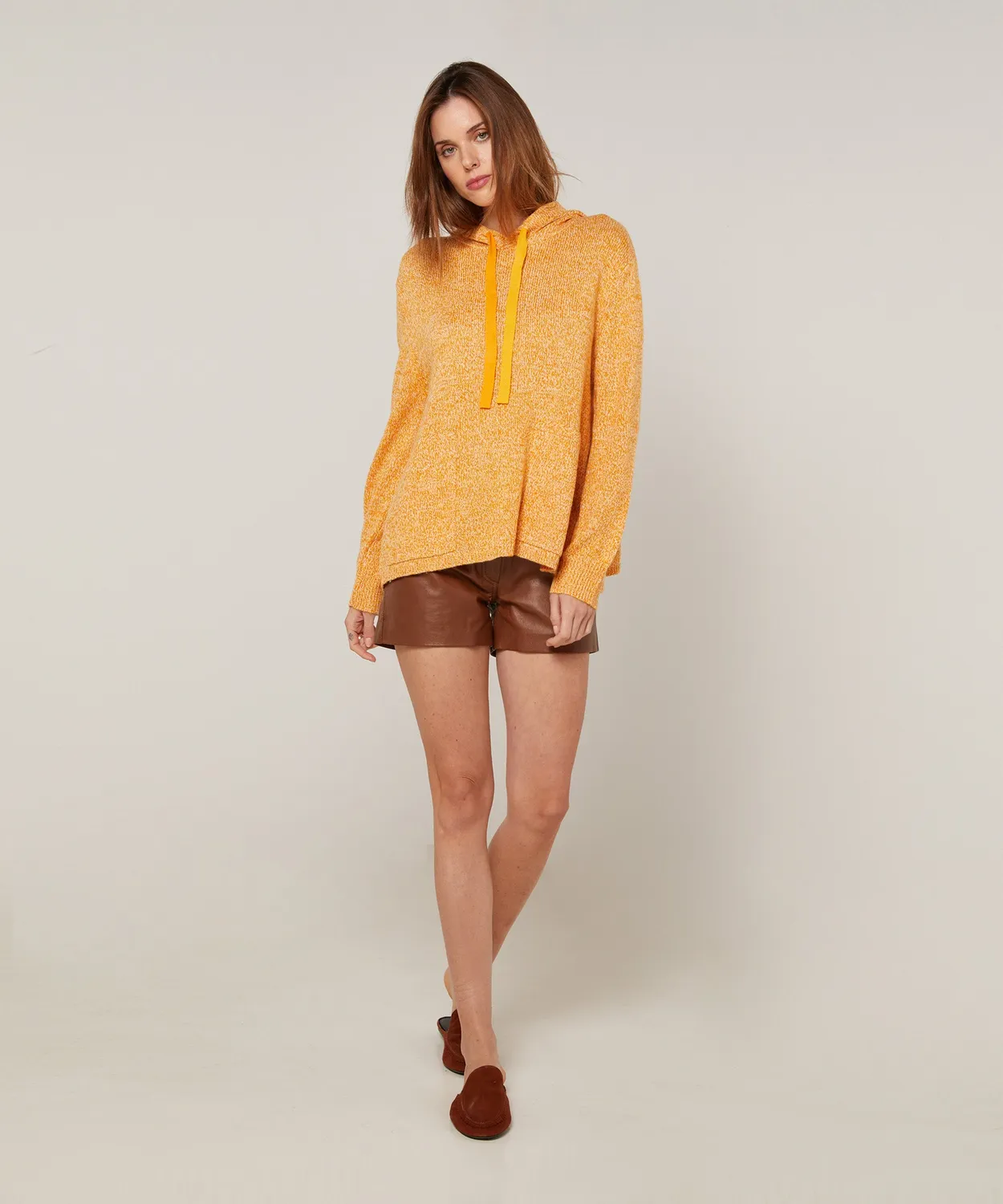 Rodier maglione cappuccio oversize giallo tasca marsupio