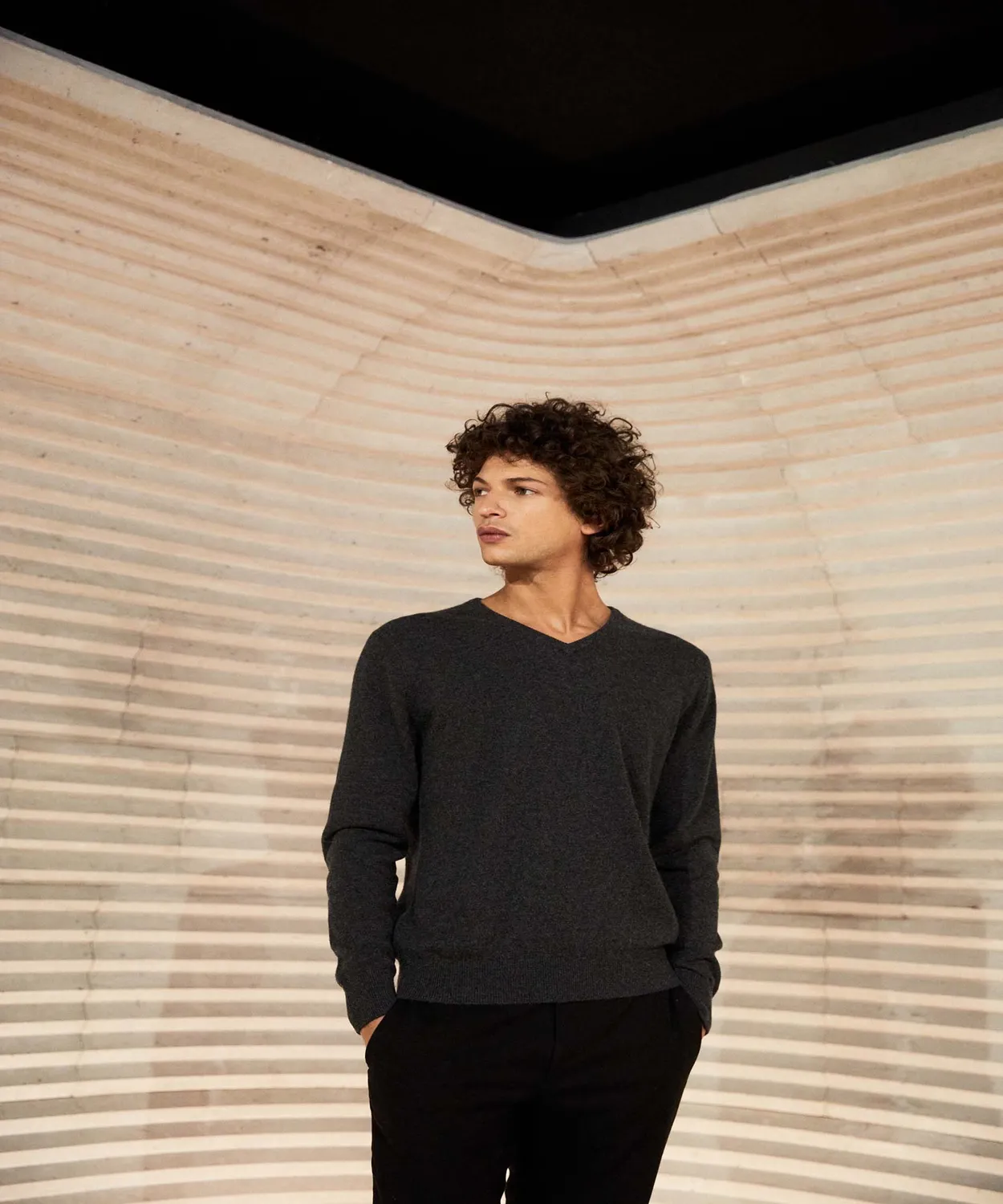 Rodier maglia scollo V cashmere grigio antracite uomo