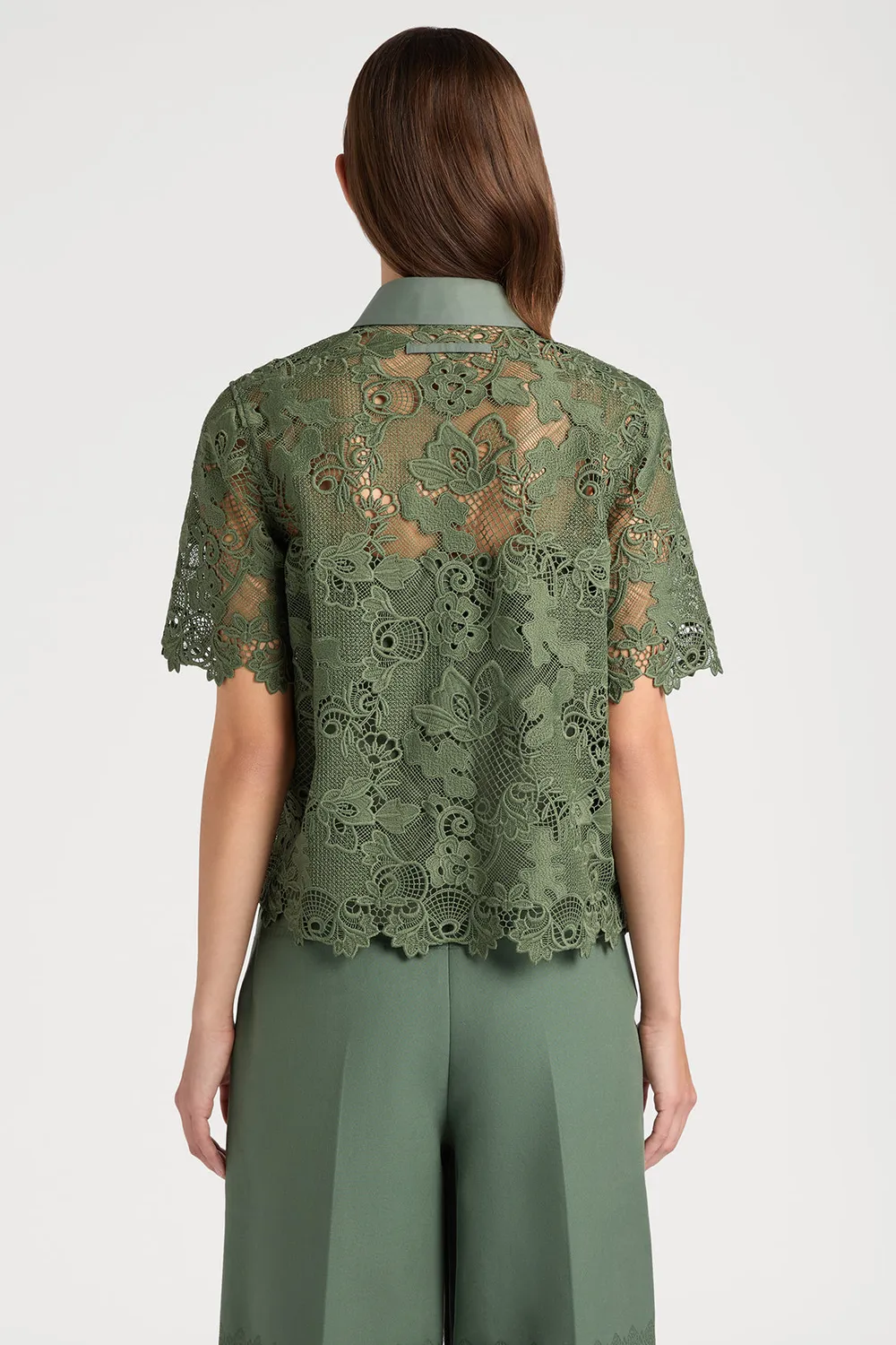 Ports 1961 Venetian Plaster Lace camicia verde militare pizzo