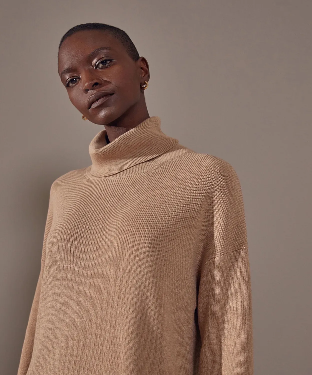 Rodier abito maglia collo alto mocha brown coste
