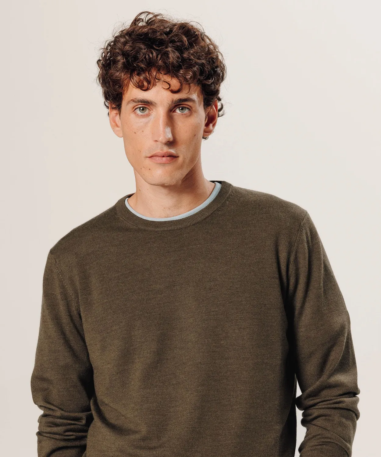 Rodier Maglione girocollo lana merino uomo bark brown
