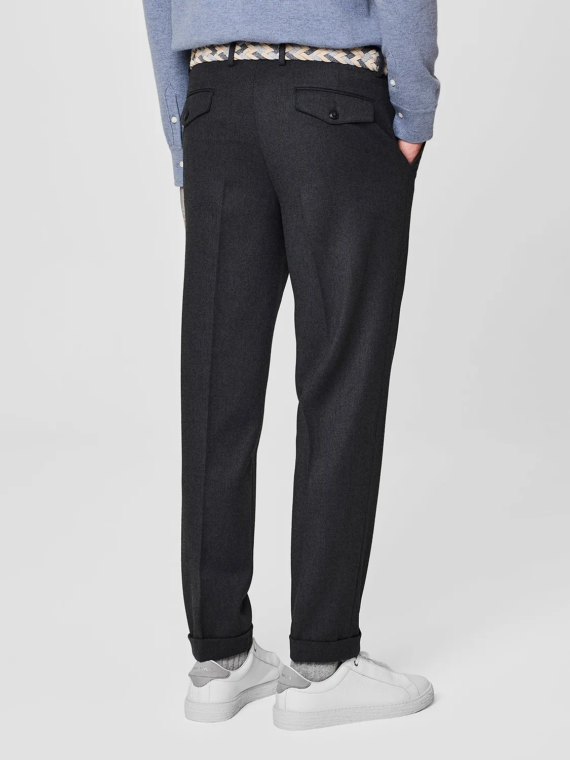 Paul Taylor Pantalone Flanella Grigio Scuro con Risvolto