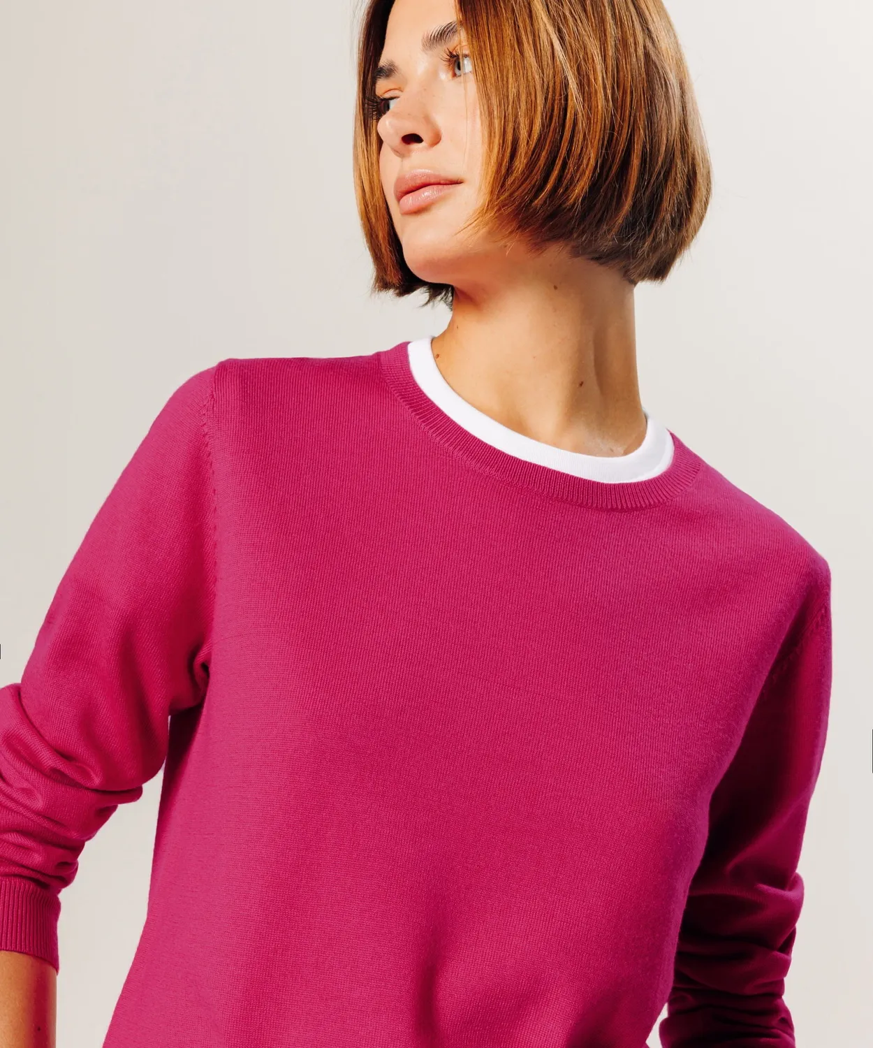 Rodier maglione girocollo lana merino rosa 100% merino