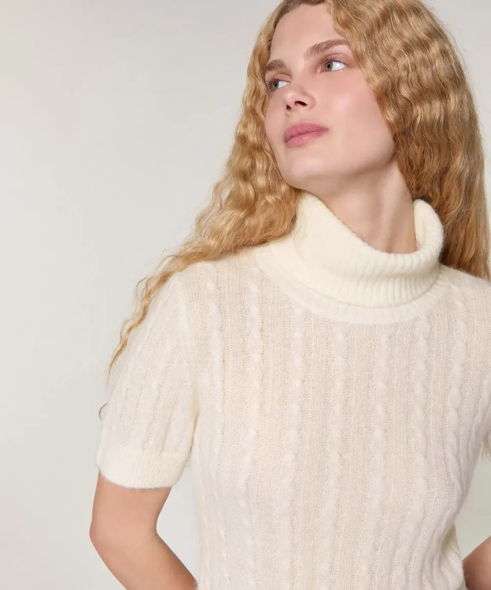 Rodier Maglia dolcevita alpaca ecrù maniche corte