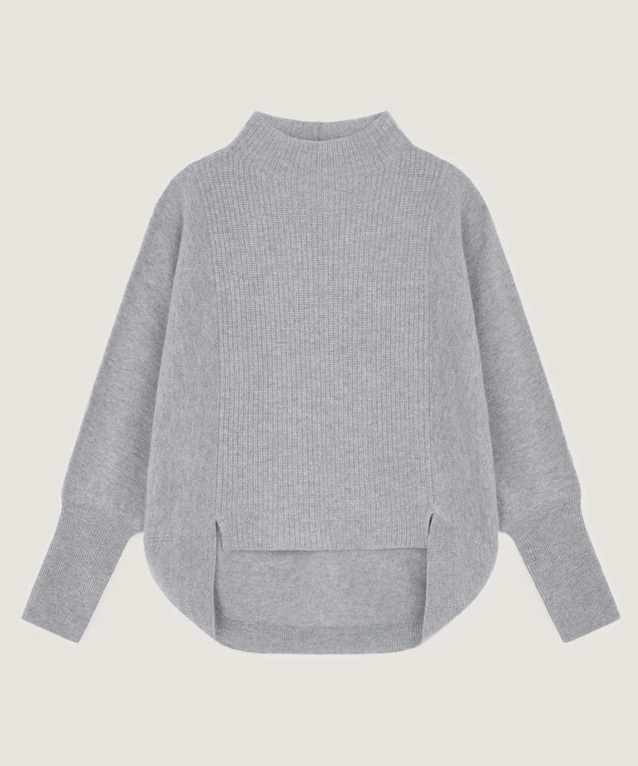 Rodier maglia collo alto lana cashmere grigio ampia