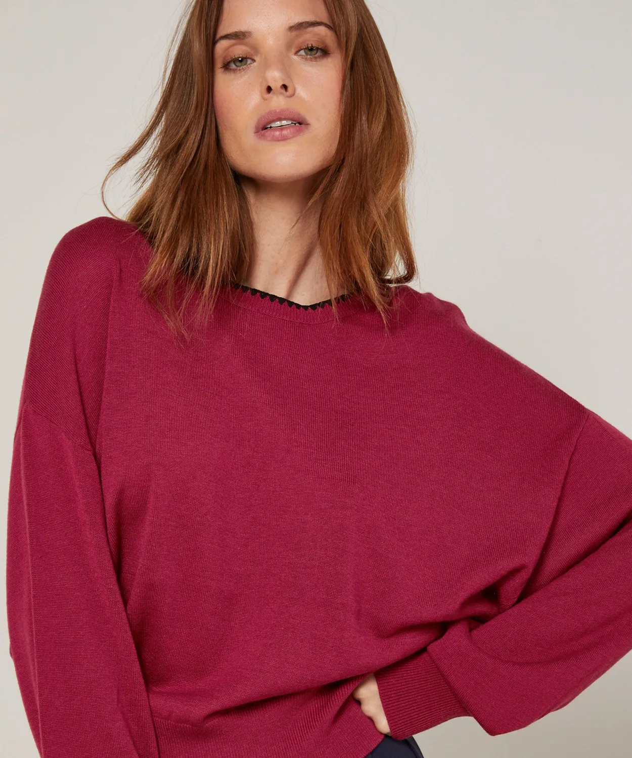 Rodier maglione girocollo maglia fine granata donna