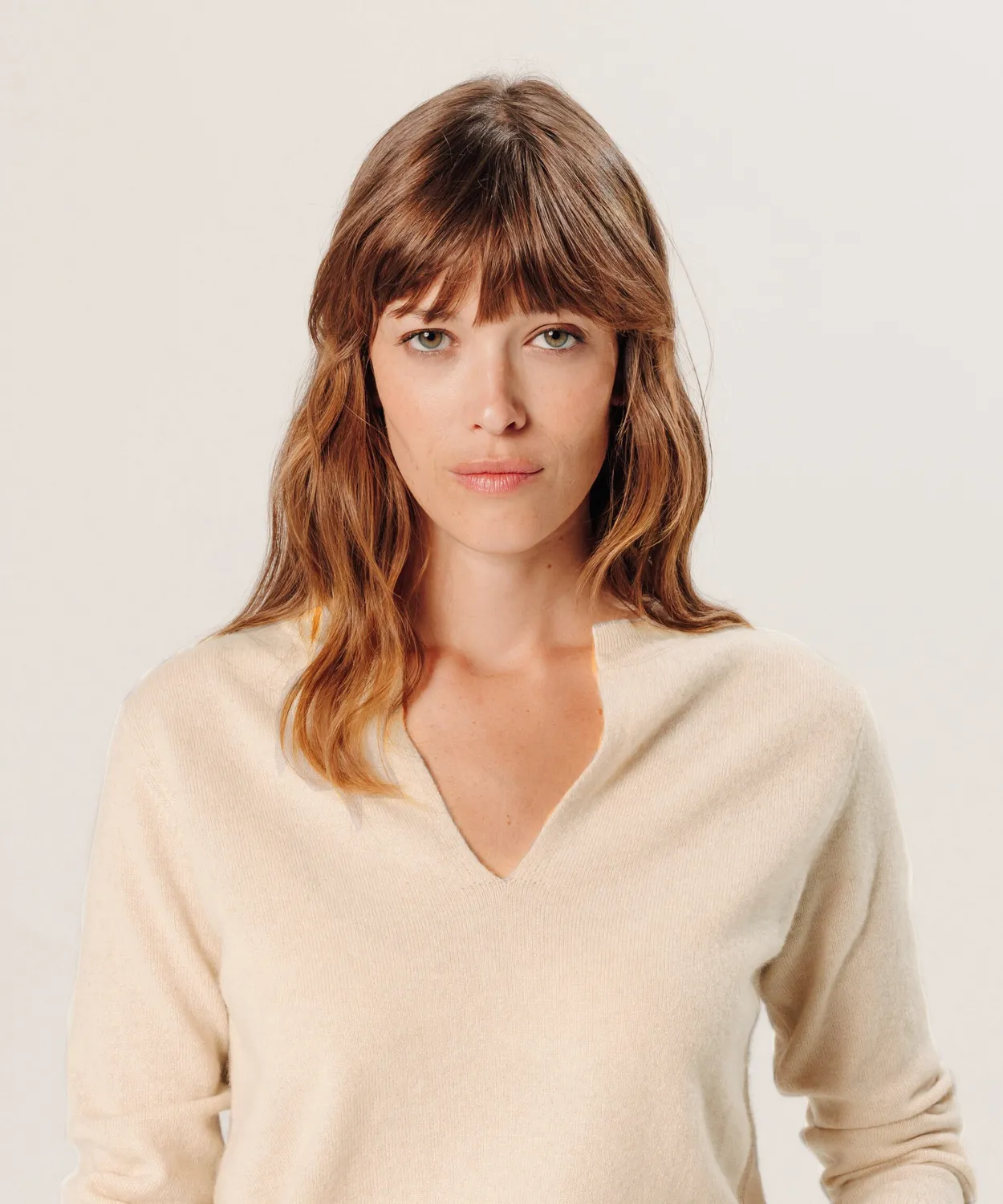 Rodier Maglione Cashmere Collo Tunisino Beige