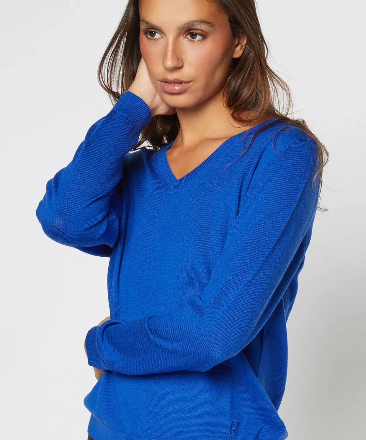 Rodier Maglione scollo V lana merino Blu Azzurro
