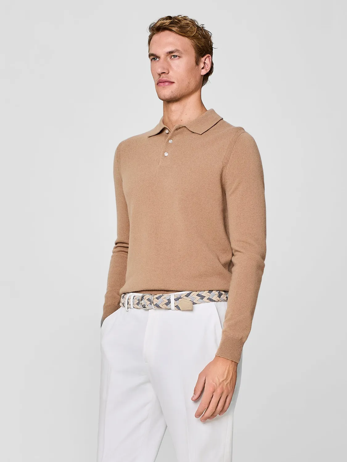 Paul Taylor polo cashmere cammello bottoni