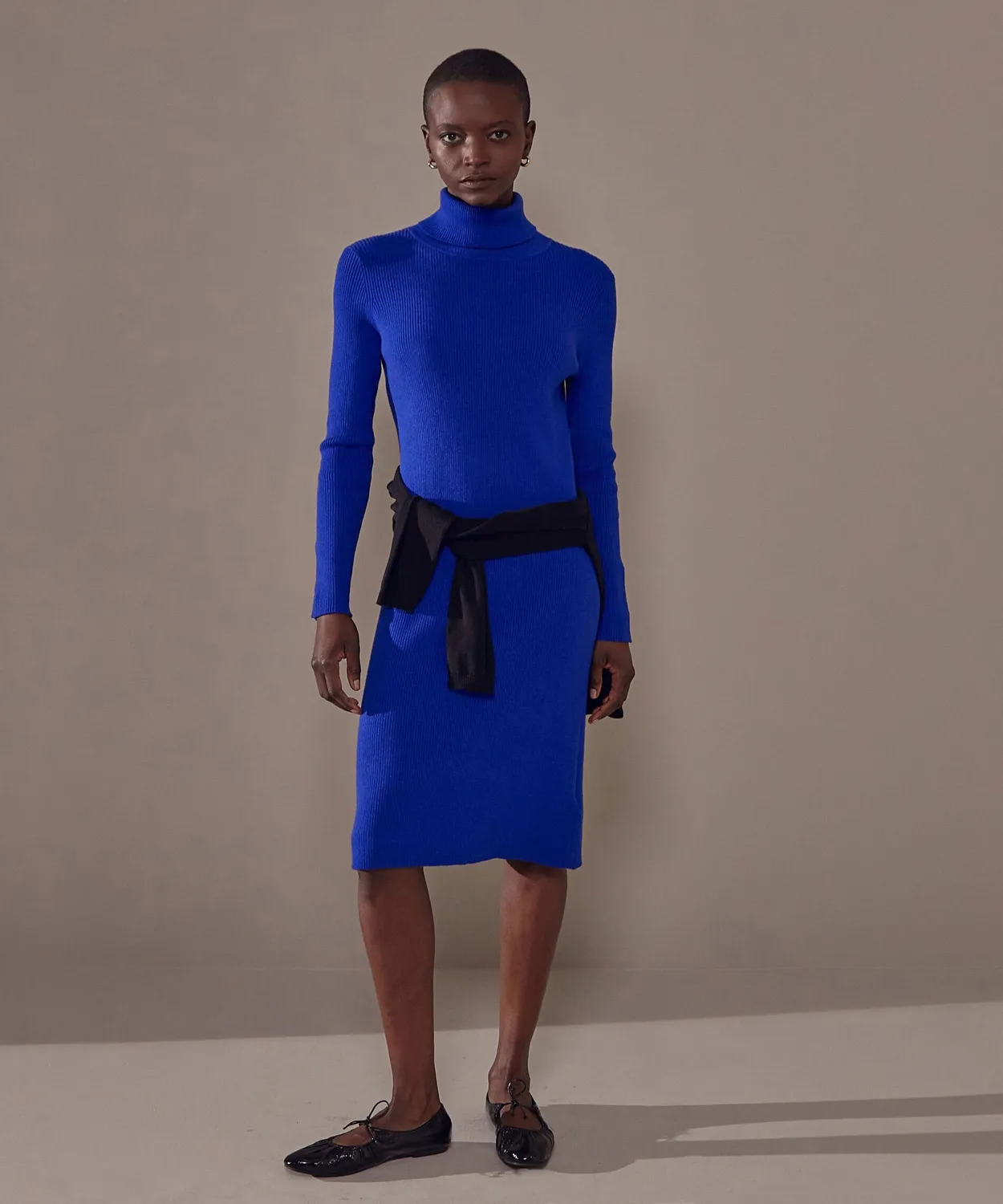 Rodier abito maglia collo alto midi blu oltremare