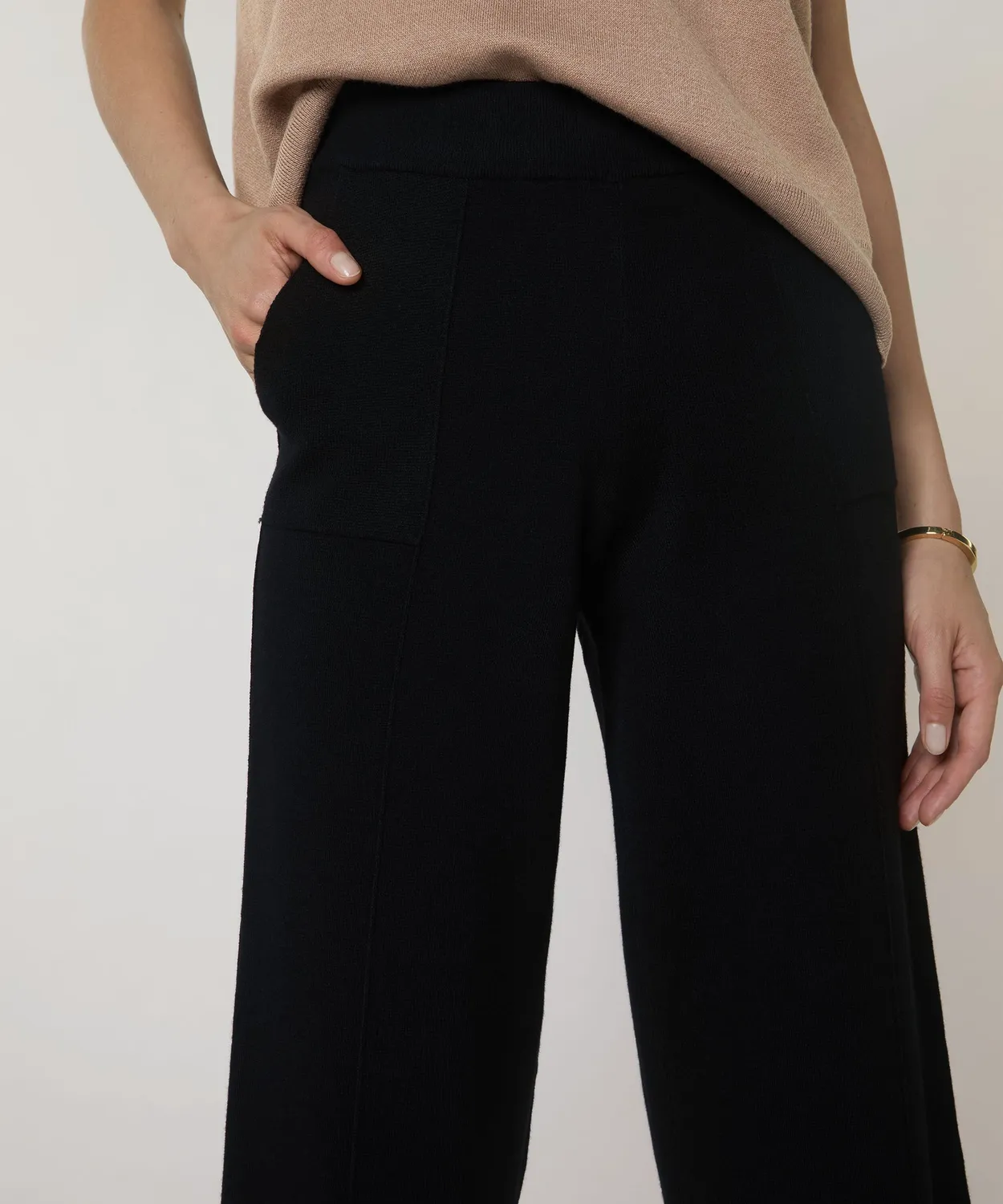Rodier Pantaloni Larghi in Maglia Neri Gamba Ampia