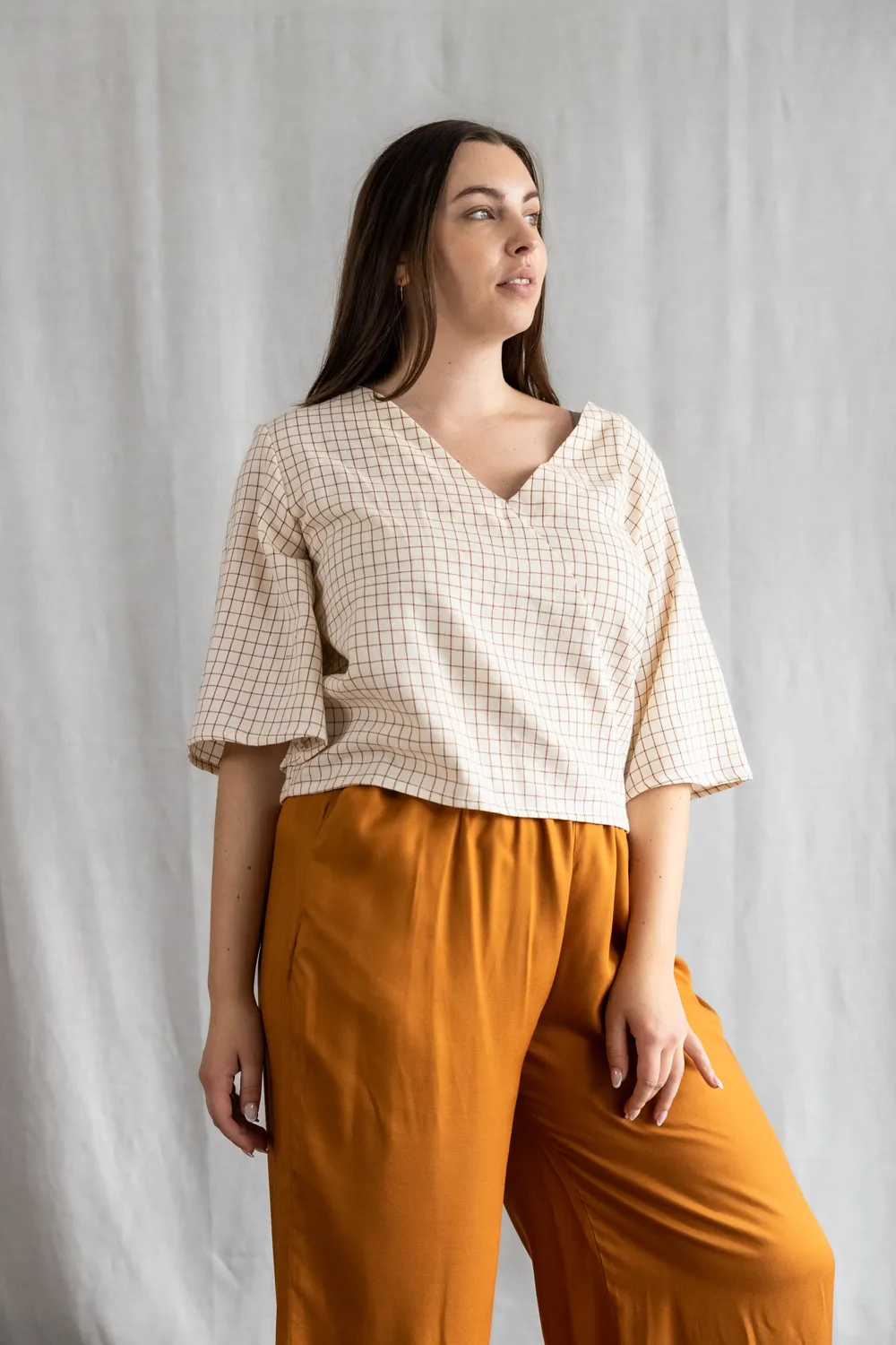 Jyoti - Fair Works Vasanta Cream Checks blusa quadri crema cotone