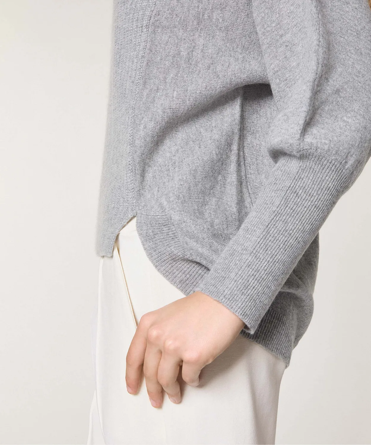 Rodier maglia collo alto lana cashmere grigio ampia