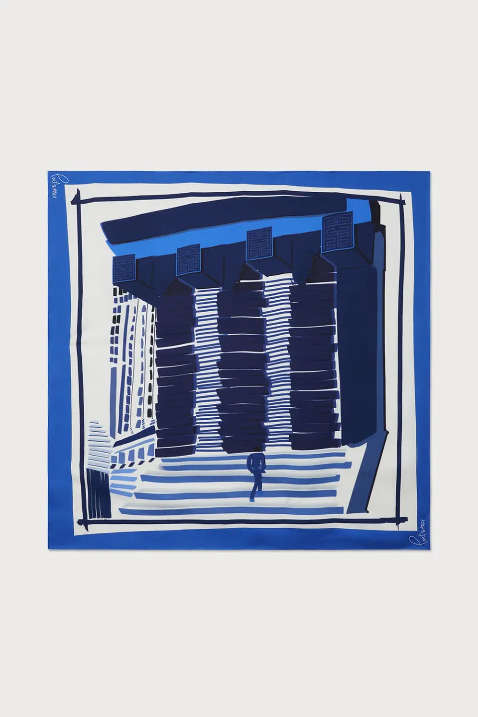 PORTS 1961 foulard seta blu Shanghai Print quadrato