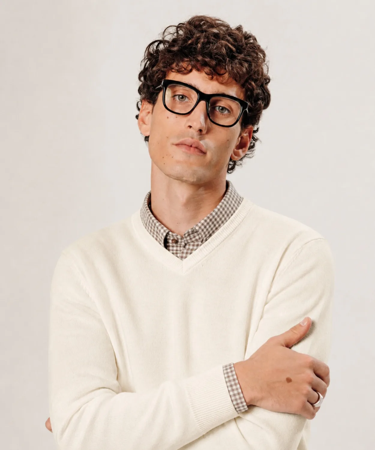 Rodier Maglia Scollo a V Lana Merino Bianco Ecru Uomo