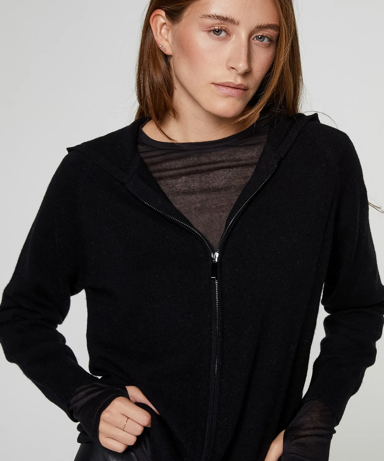 Rodier Giacca in Cashmere con Cappuccio Nera 100% Cashmere