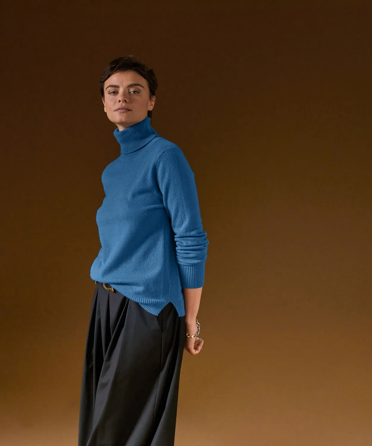 Rodier Dolcevita Cashmere Blu Azzurro Maglione 100% Cashmere