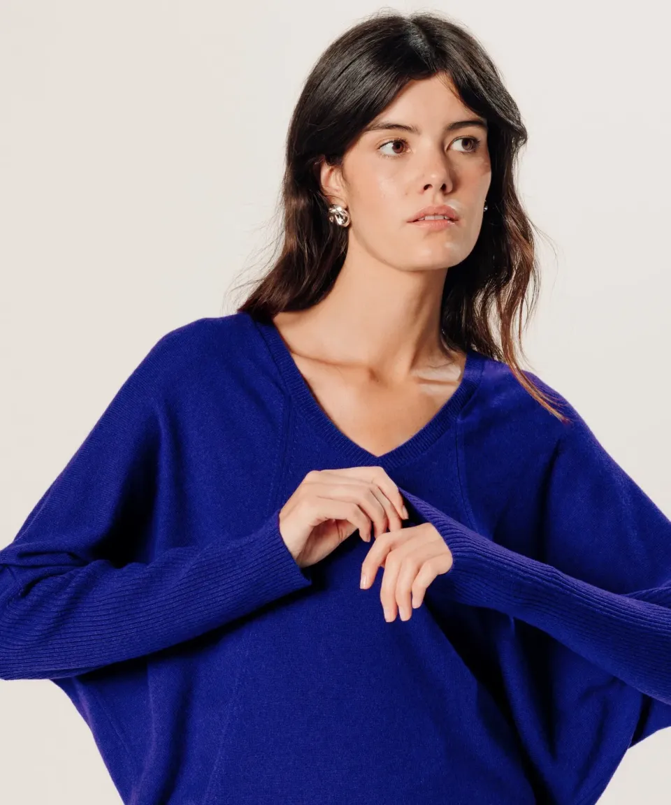 Rodier Maglione Oversize Cashmere Scollo a V Blu Oltremare