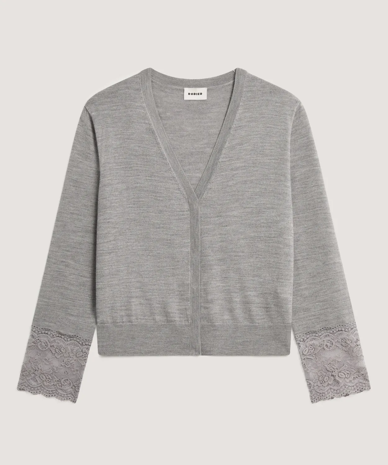 Rodier Cardigan Lana Merino Pizzo Grigio Scuro