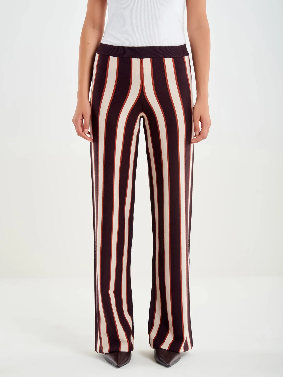 Vicolo Pantaloni maglia righe beige marrone rosa unica