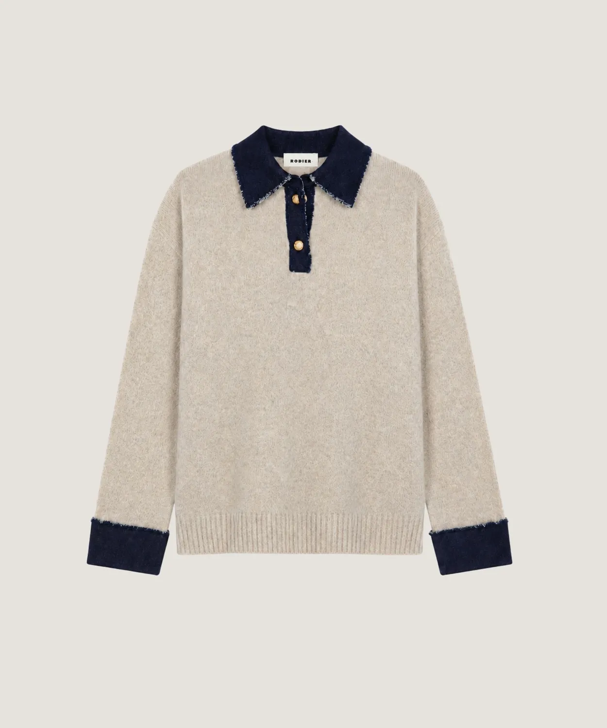 Rodier Maglione Polo Bimateriale Beige Melange
