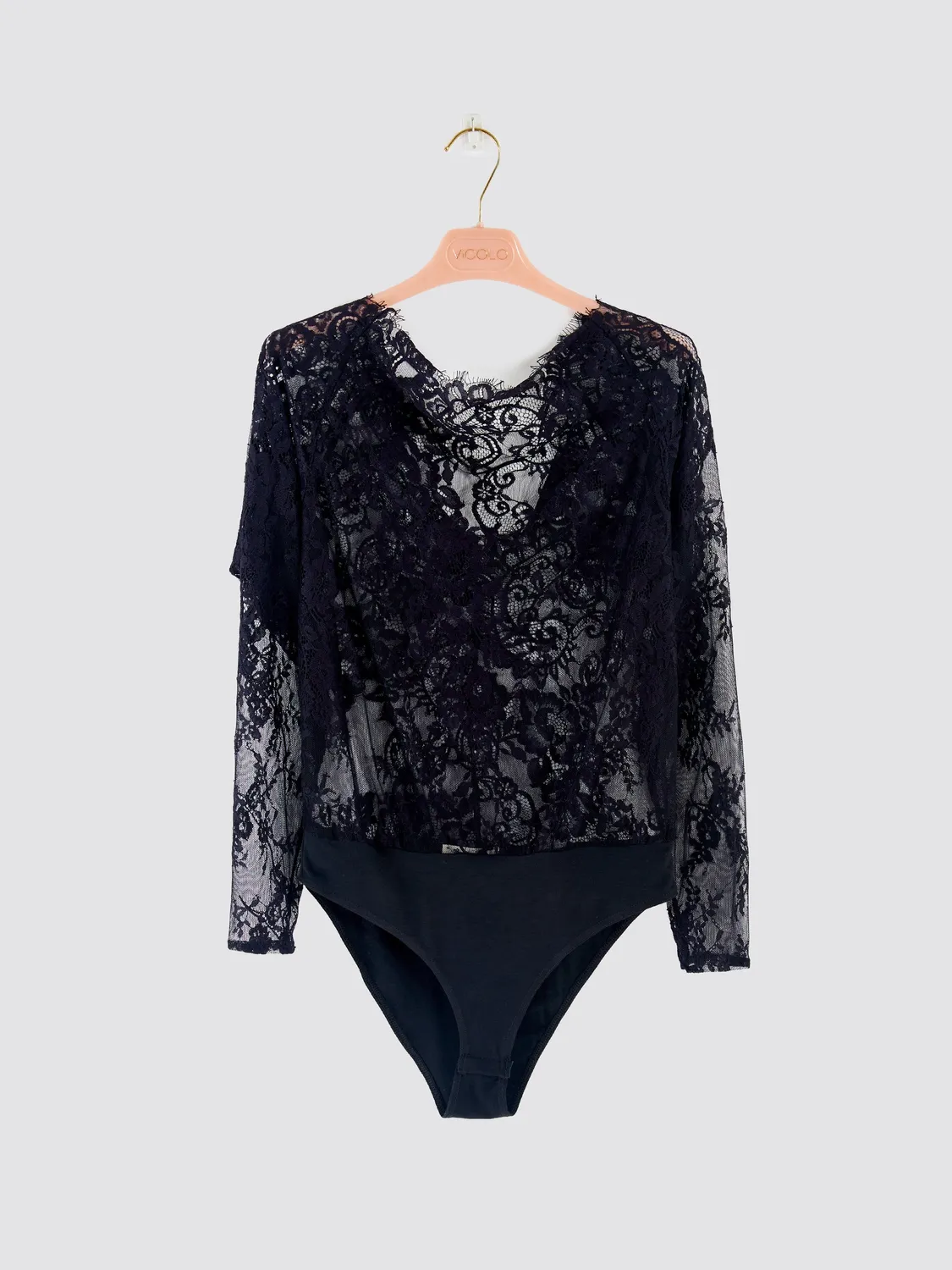 Vicolo body in pizzo nero maniche lunghe