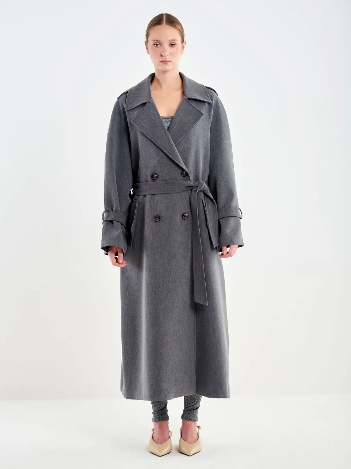 Vicolo Cappotto Trench Doppiopetto grigio antracite lungo
