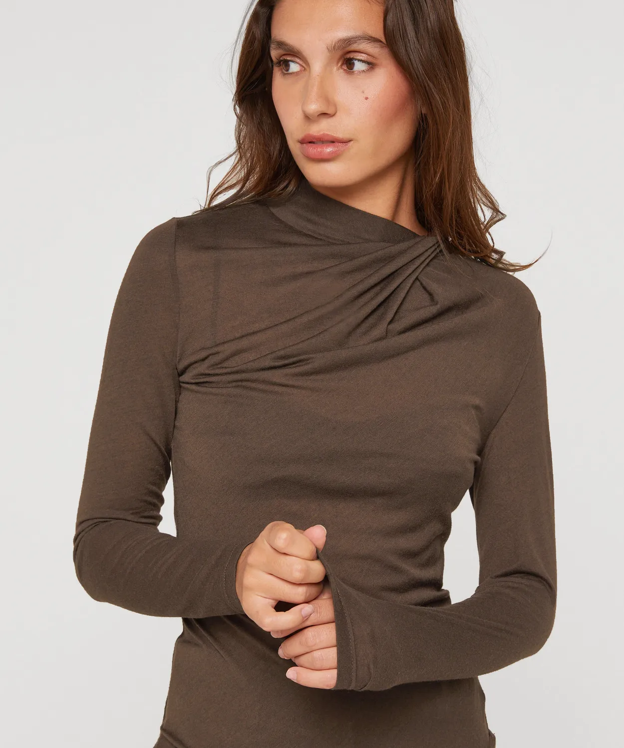 Rodier T-Shirt Drappeggiata Marrone Maniche Lunghe