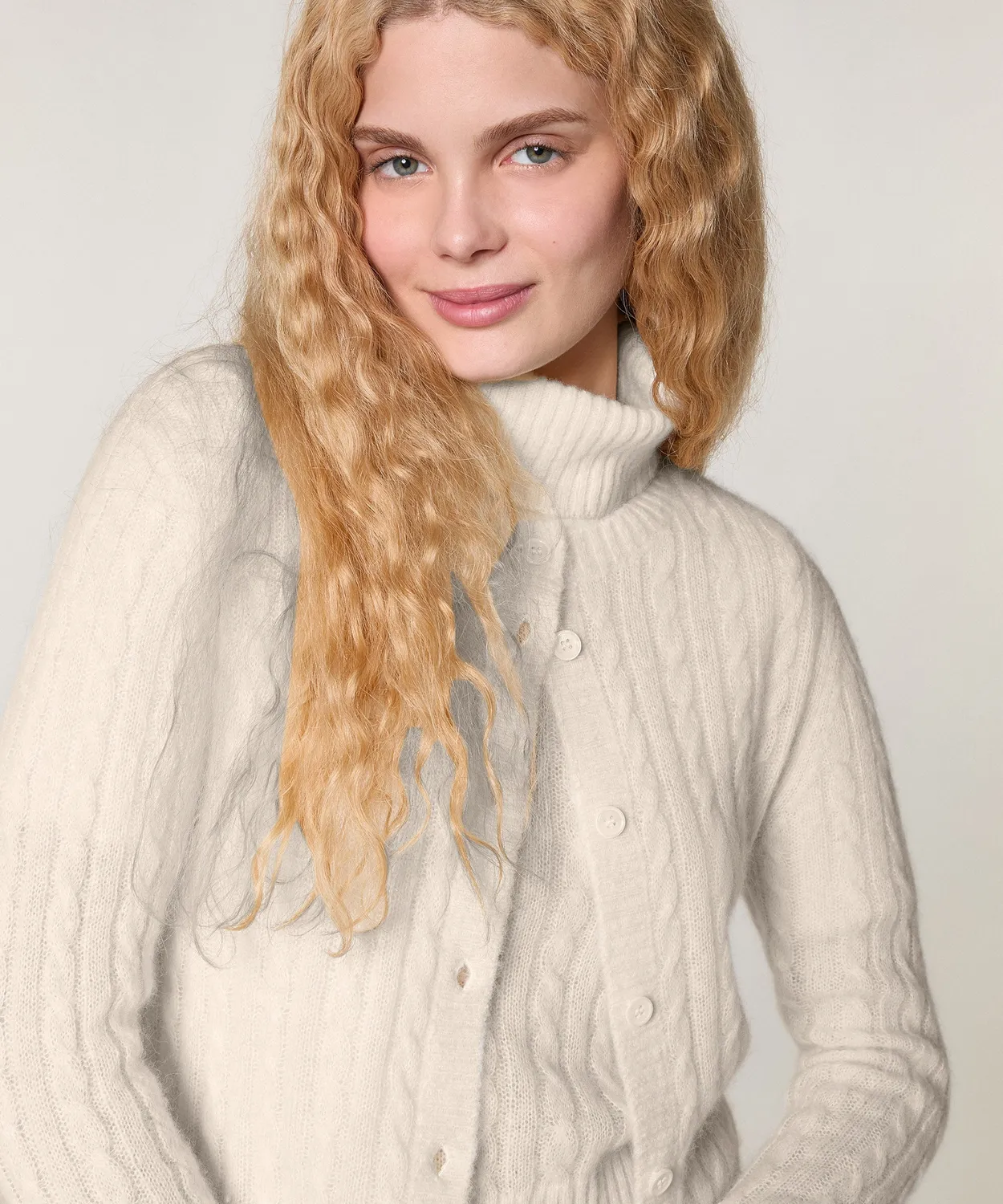Rodier cardigan alpaca trecce bianco ecru con bottoni