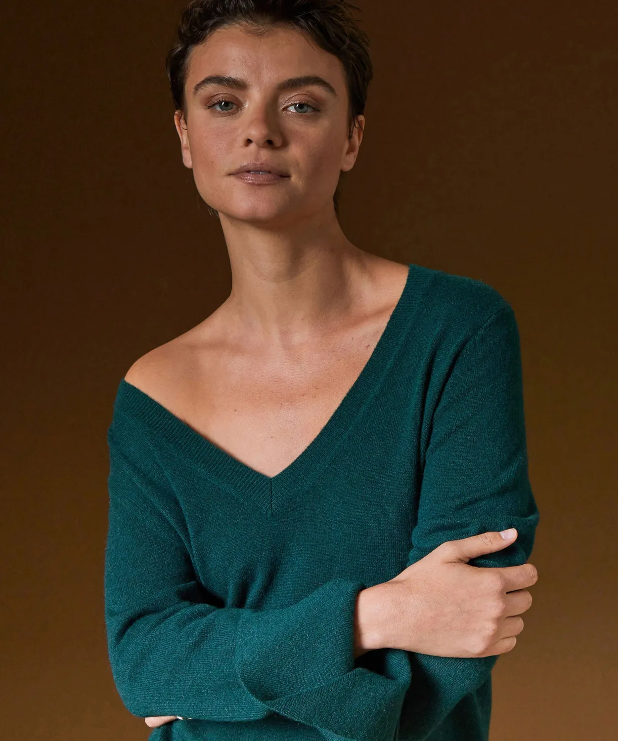 Rodier Maglione cashmere verde anatra scollo V