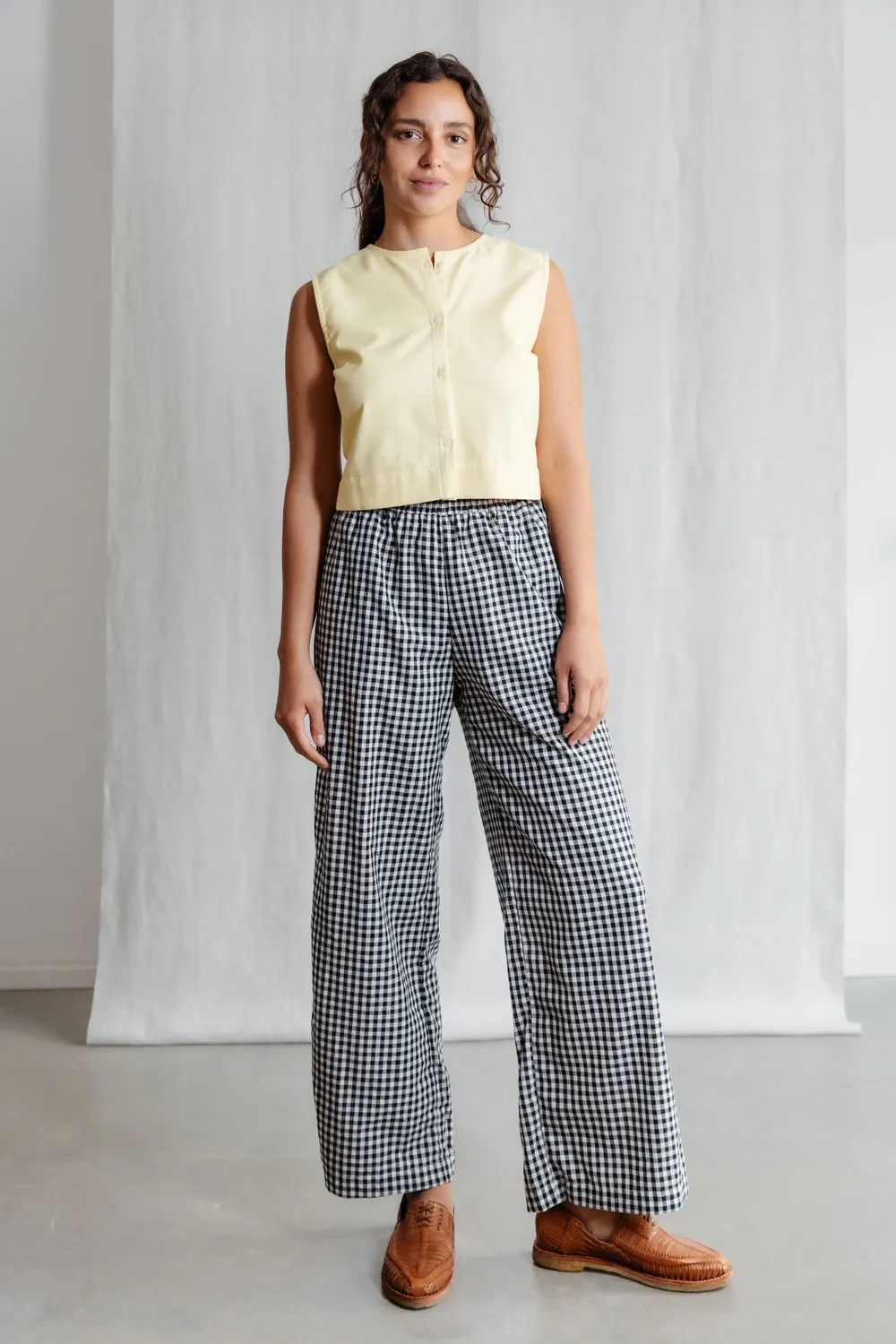 Jyoti Jayan pantaloni cotone bio quadri palazzo