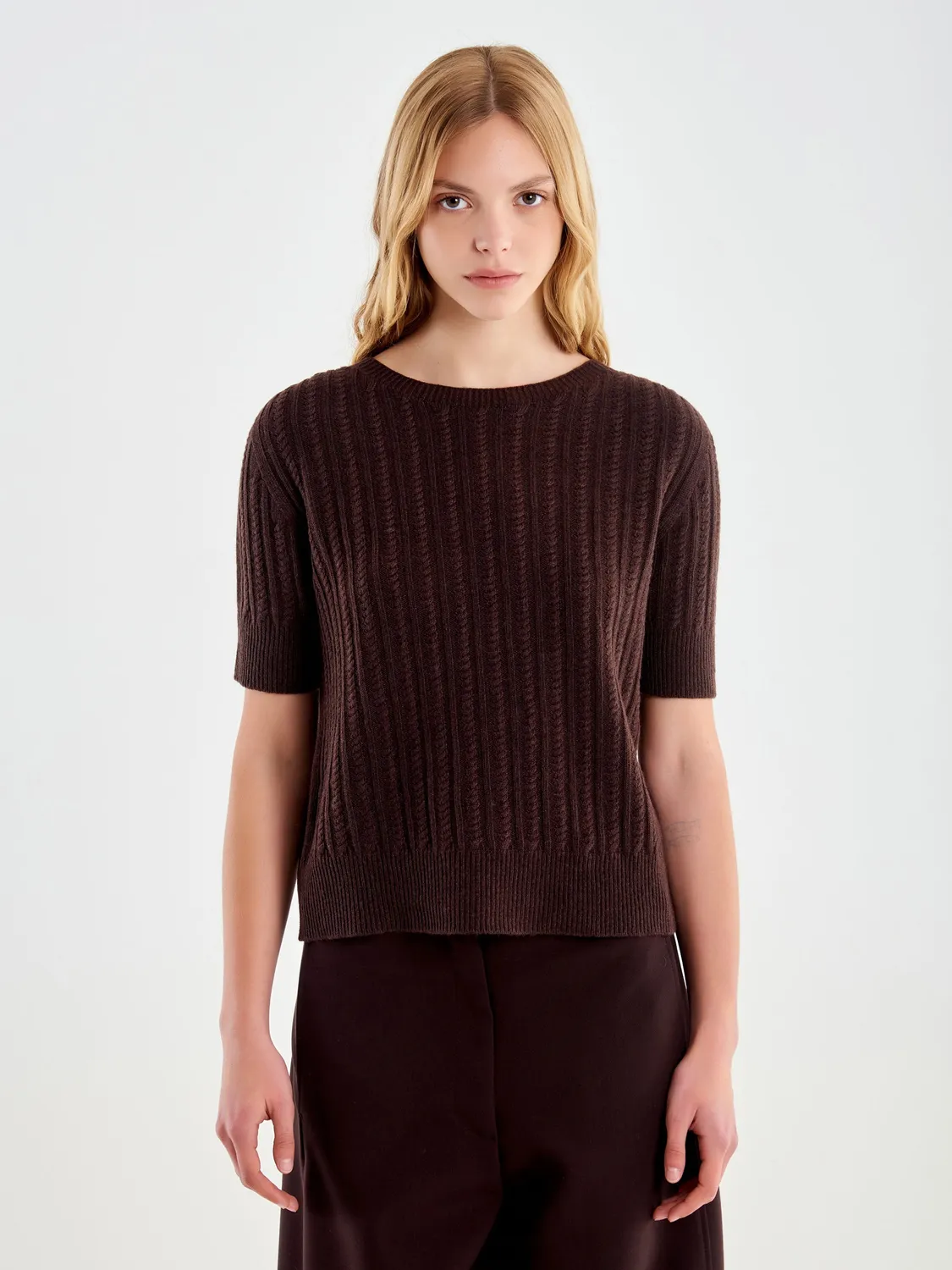 Vicolo T-Shirt Maglia Trecce Cioccolato Taglia Unica