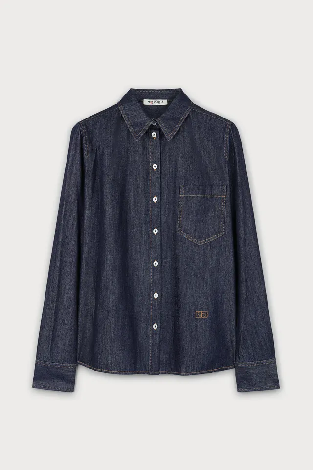 PORTS 1961 PS26 camicia denim indaco scuro bottoni
