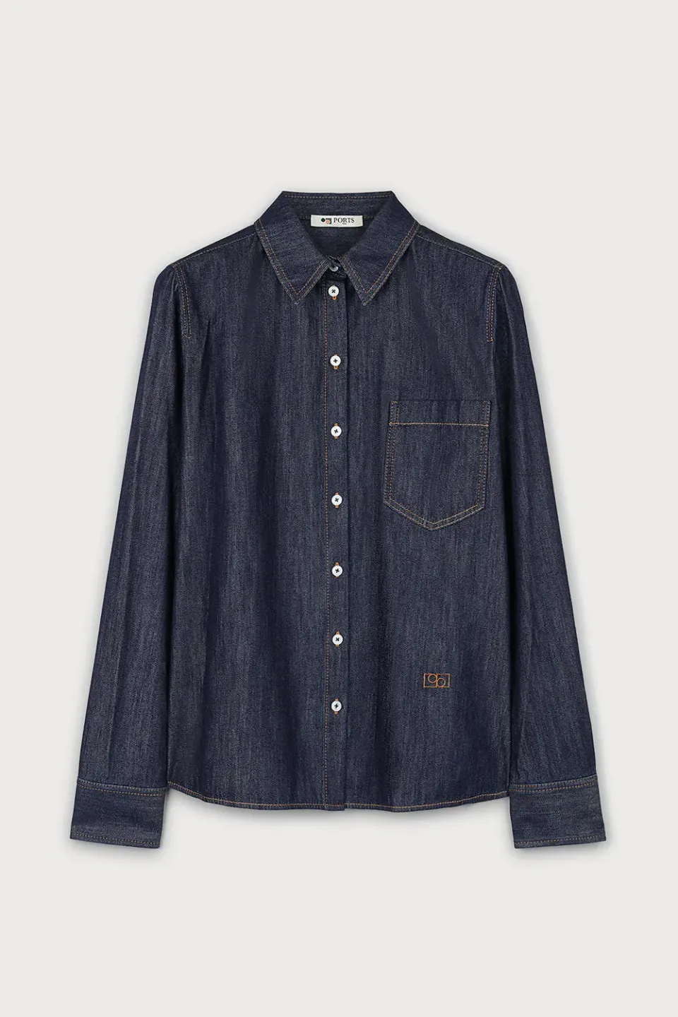 PORTS 1961 PS26 camicia denim indaco scuro bottoni