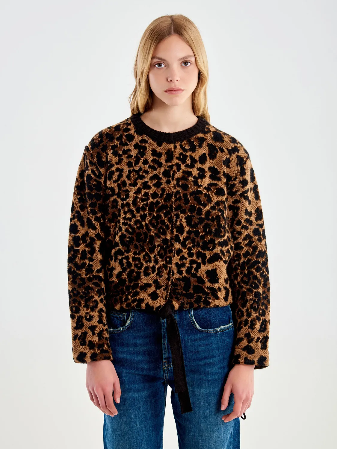 Vicolo cardigan leopardato con frange nero