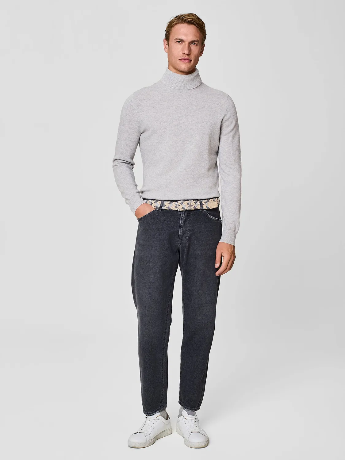 Paul Taylor Dolcevita Cashmere Lana Doppio Collo Grigio Melange