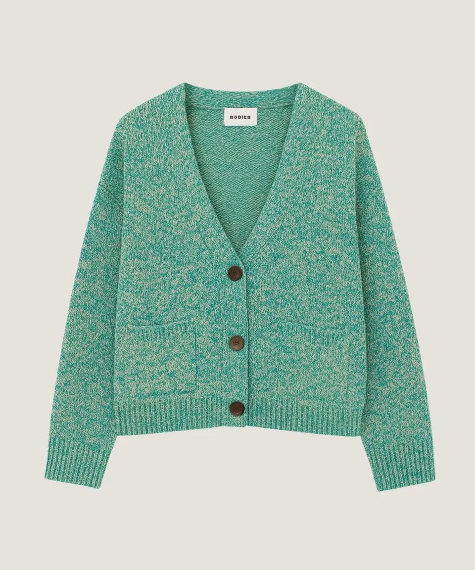 Rodier cardigan corto mélange verde scollo V