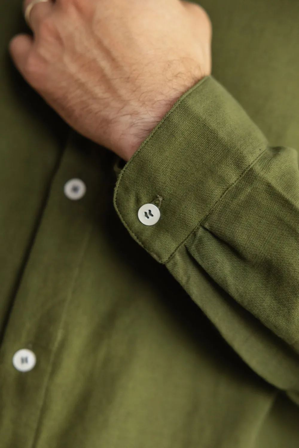 Jyoti Fair Works Harish camicia uomo verde muschio cotone