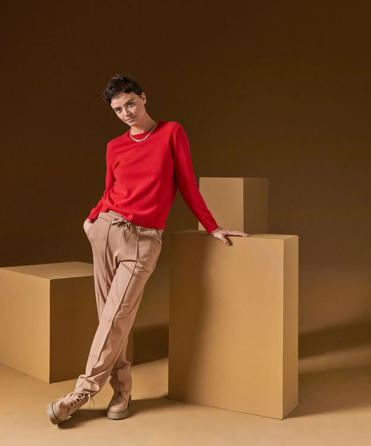 Rodier maglia girocollo cashmere 2 fili arancio corallo