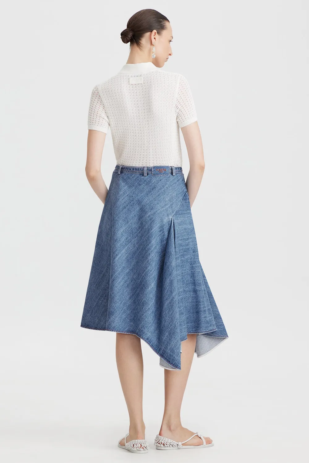 PORTS Asymmetrical Denim Skirt gonna indigo midi