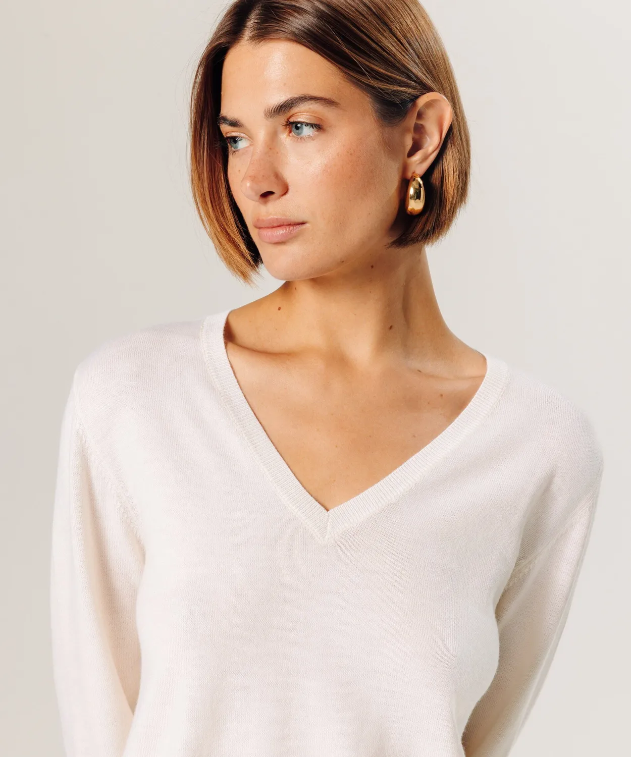 Rodier maglione lana merino scollo a V bianco