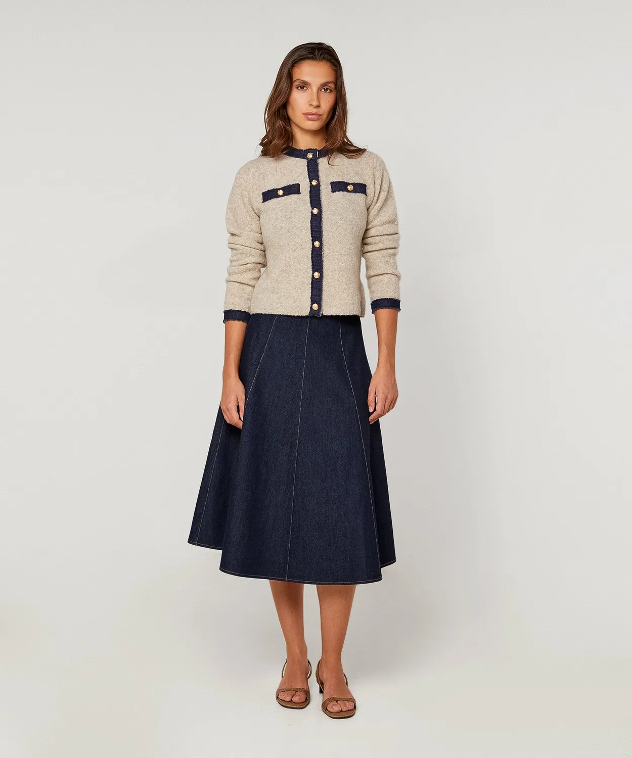 Rodier cardigan bimateriale lana donna beige melange