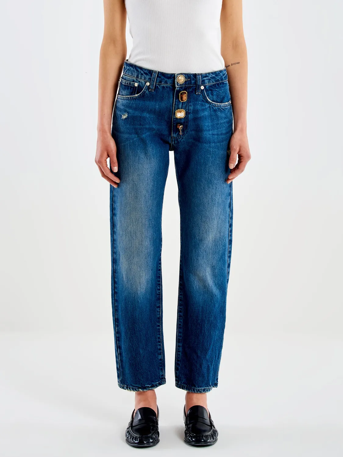 Vicolo Zoe jeans regular fit blu bottoni gioiello