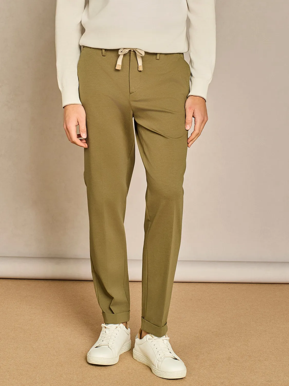 Paul Taylor jersey pantalone verde wide laccio suede