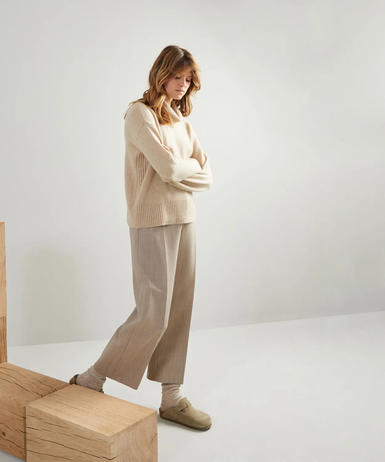 Rodier maglione collo alto cashmere beige oversize