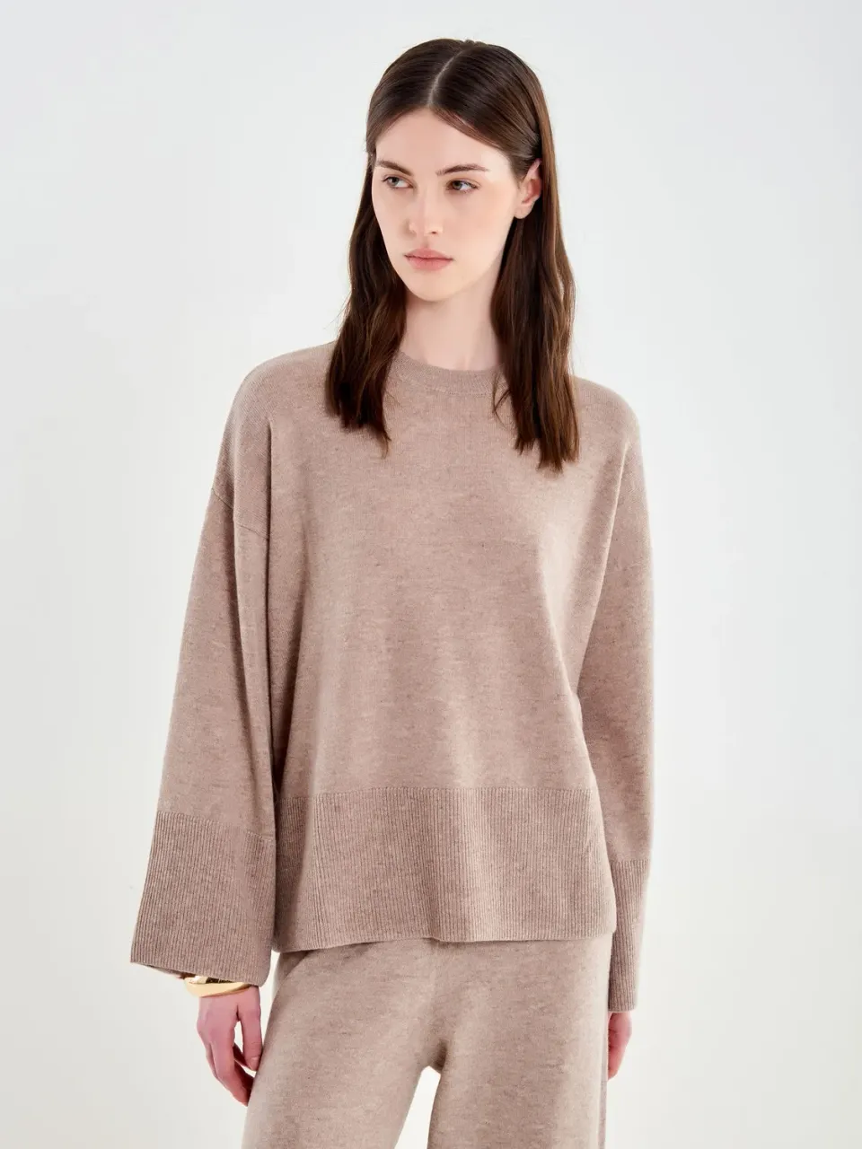 Vicolo Pull Girocollo Over Beige Lana Taglia Unica